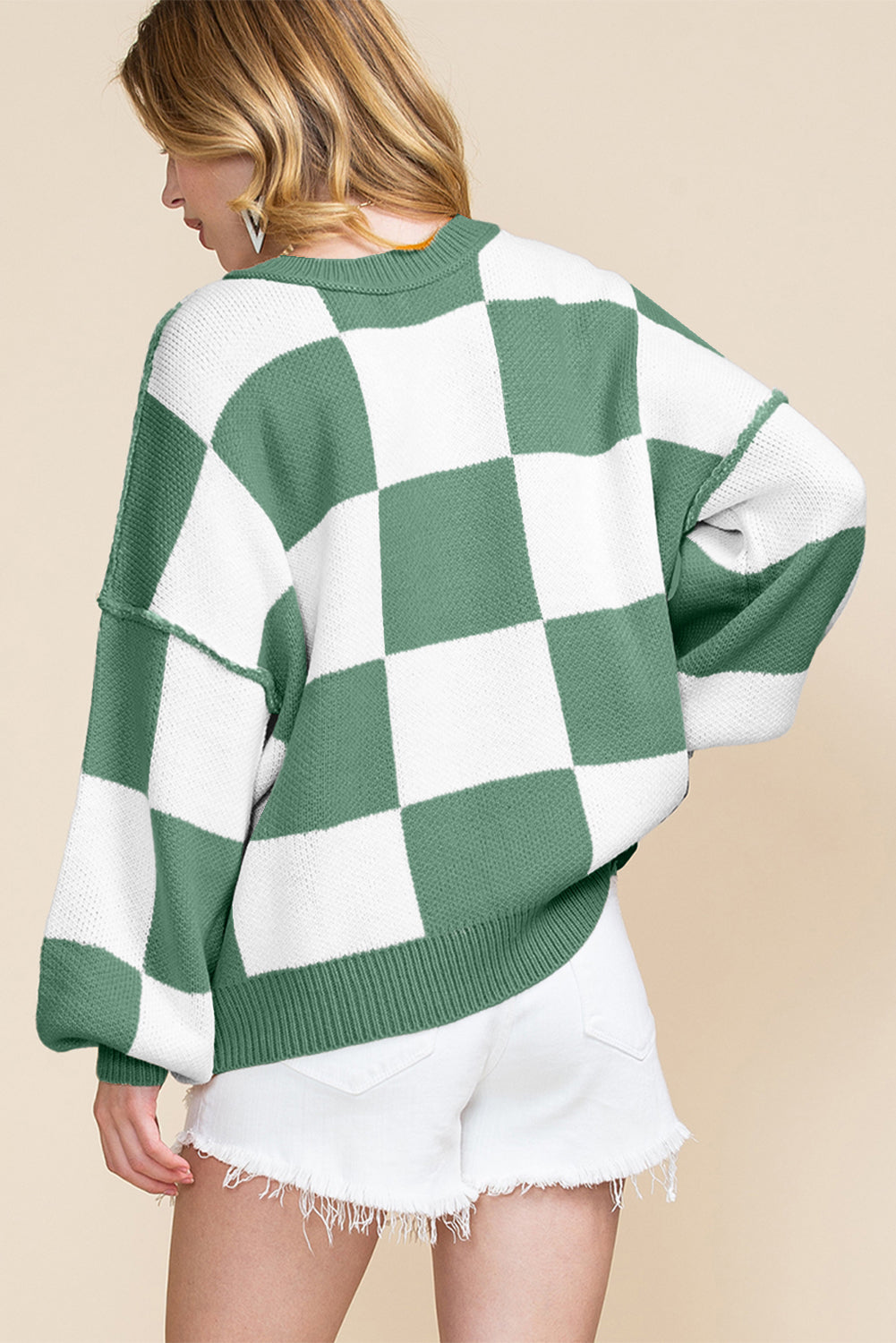 Too Cozy to Care Green Checkered Sweater