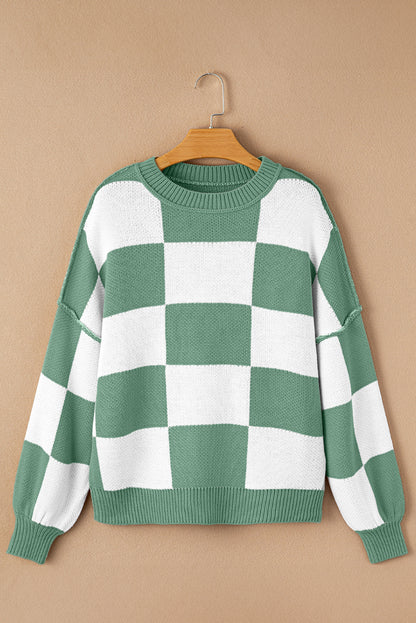 Too Cozy to Care Green Checkered Sweater